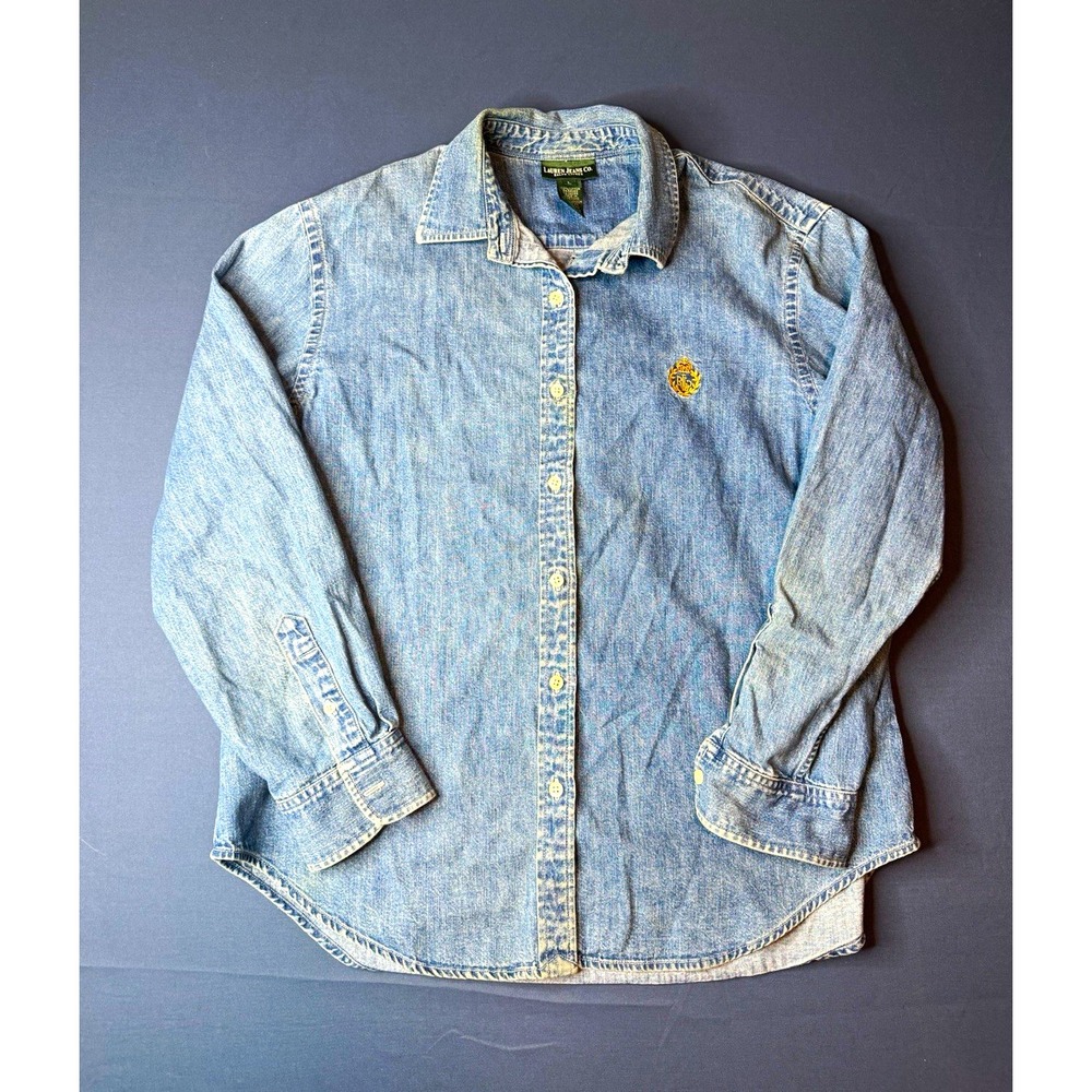 Vintage Lauren Jeans Co Ralph Lauren Men's Large Denim Shirt Embroidered Crest